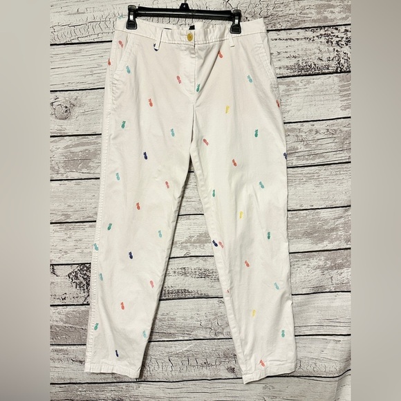 Talbots Pants - Talbots Relaxed Chino Pants Pineapple Embroidery White Size 10 Coastal Preppy